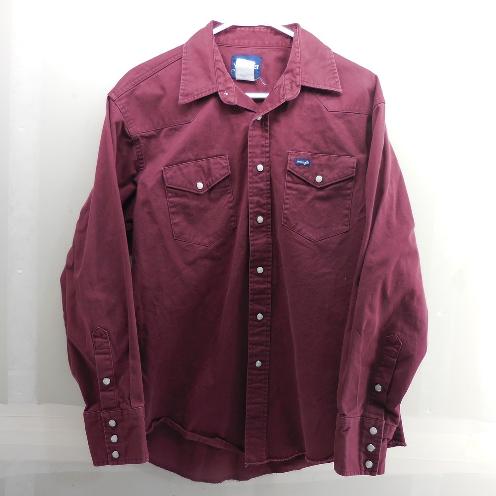 Wrangler Mens Western Snap Shirt Burgundy Maroon Long Sleeve Twill Workwear XL